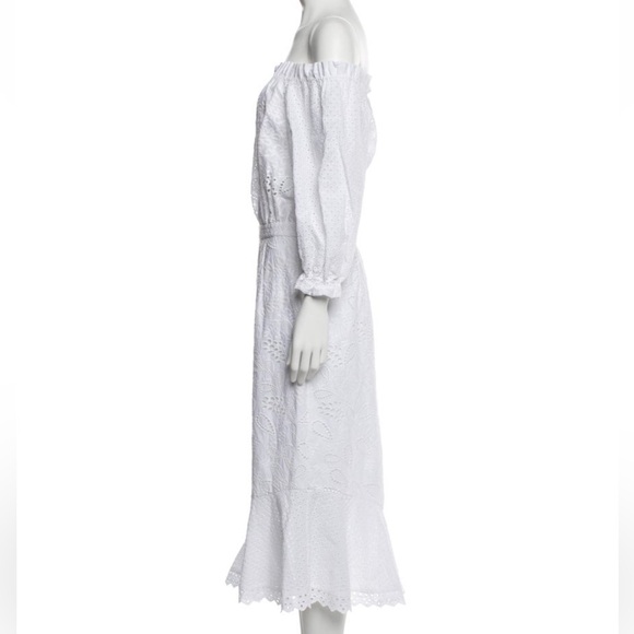 Saloni White Eyelet Grace Off the Shoulder Midi Dress NWT - Picture 8 of 10
